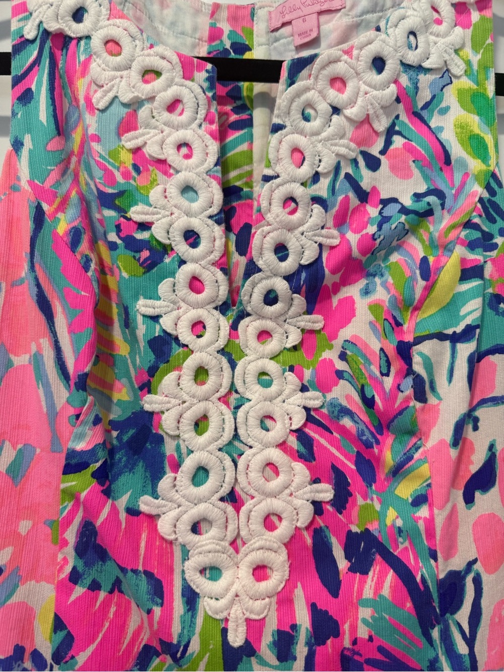 Lilly Pulitzer Gabby Shift Dress Gumbo Limbo Pink Multi Lace Trim- size 6 - Picture 4 of 10